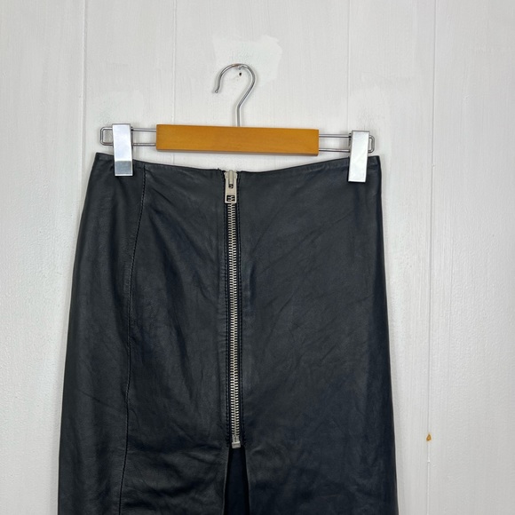 All Saints Amer Leather Zip Front Midi Skirt Sz 4 - Picture 3 of 7